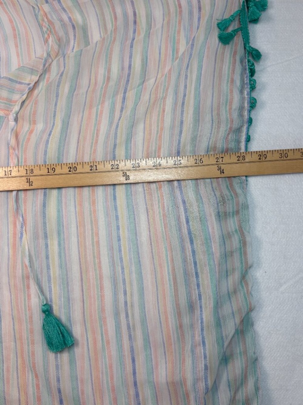 Miken Swim Pastel Stripe Boho Tassel Kaftan Cover Up Poncho Resortwear Cottage M - Picture 6 of 7